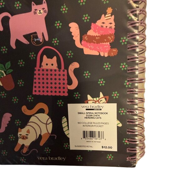 Vera Bradley Small Spiral Notebook Herding Cats 160 Sheets Interior Pocket NEW i - Picture 4 of 4